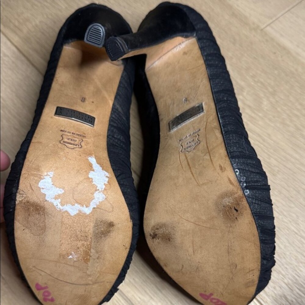 Badgley Mischka Black Peep-Toe High Heels - Shimmer Y2K - Picture 6 of 6